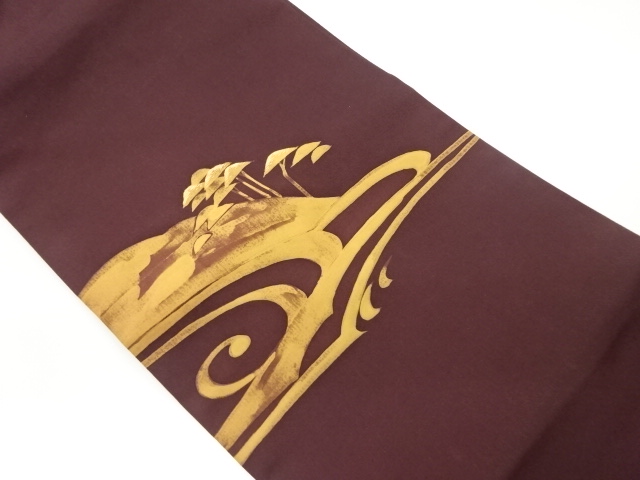 塩瀬木々に抽象流水模様刺繍名古屋帯